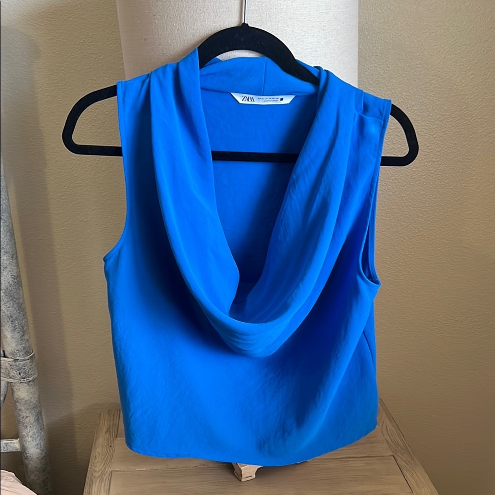 Zara Blue Cowl Neck Sleeveless Top